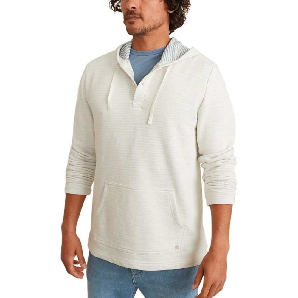 Marine Layer Montecito Beach Hoodie Grey Striped Coastal Henley Mens Small